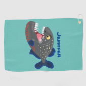 Serviette De Golf Illustration drôle de piranha affamée (Horizontal)