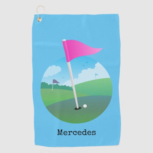 Serviette De Golf Illustration du drapeau de golf rose (Devant)