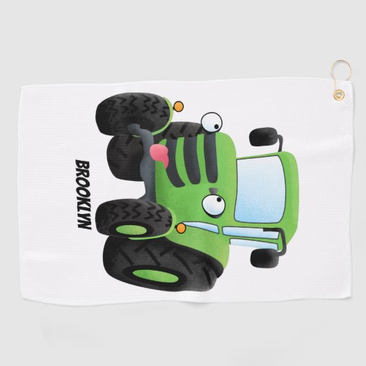 Serviette De Golf Illustration du joli joyeux tracteur agricole vert (Horizontal)
