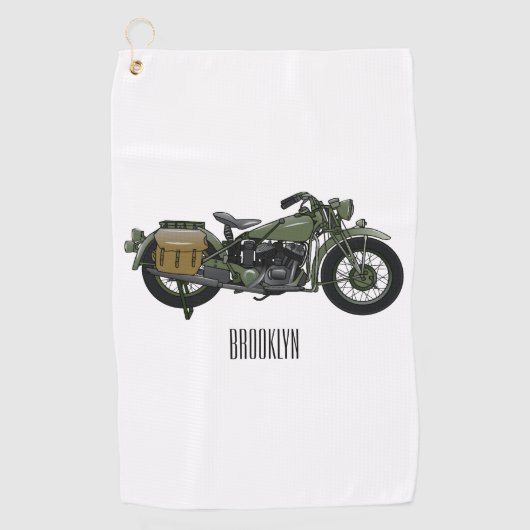 Serviette De Golf Illustration d'une moto de croiseur militaire (Devant)