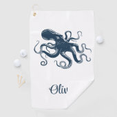 Serviette De Golf Illustration nautique de la pieuvre bleue marine (En situation)