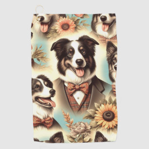 Serviette De Golf Illustration vintage des bordures Collie