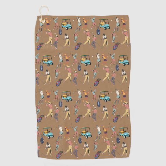 Serviette de golf - images de golfeurs, chariot et (Devant)