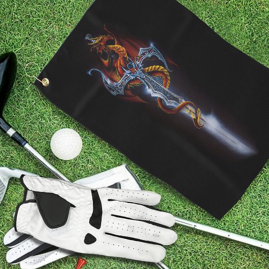 Serviette De Golf Imaginaire d'épée de dragon rouge