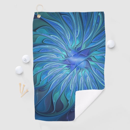 Serviette De Golf Imaginaire Fleur Bleue Motif, Art Fractal Abstrait (En situation)