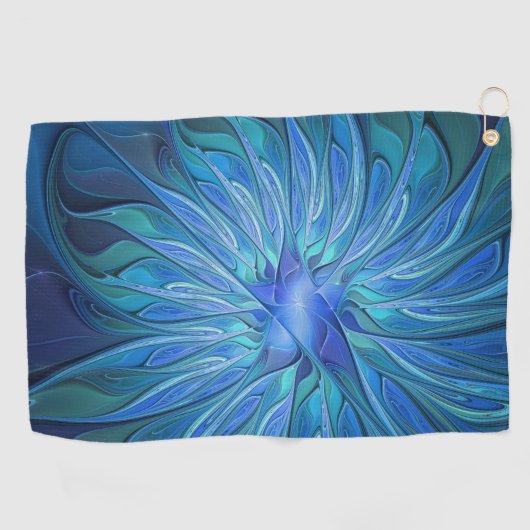 Serviette De Golf Imaginaire Fleur Bleue Motif, Art Fractal Abstrait (Horizontal)