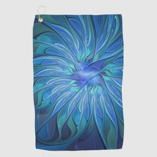 Serviette De Golf Imaginaire Fleur Bleue Motif, Art Fractal Abstrait (Devant)