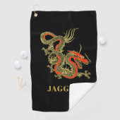 Serviette De Golf Imaginaire rouge noir Dragon chinois (En situation)