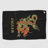 Serviette De Golf Imaginaire rouge noir Dragon chinois (Horizontal)