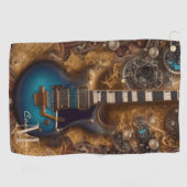 Serviette De Golf Imaginaire Steampunk Vintage Blue Guitare (Horizontal)