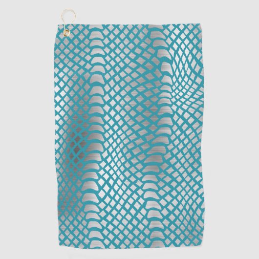 Serviette De Golf Impression de serpent d'argent bleu turquoise (Devant)