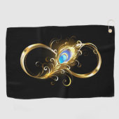 Serviette De Golf Infinité avec plume de paon doré (Horizontal)