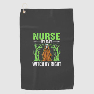 Serviette De Golf Infirmière le jour, sorcière la nuit, design Hallo