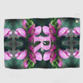 Serviette De Golf Initiale de monogramme personnalisé Fleur rose Art (Horizontal)