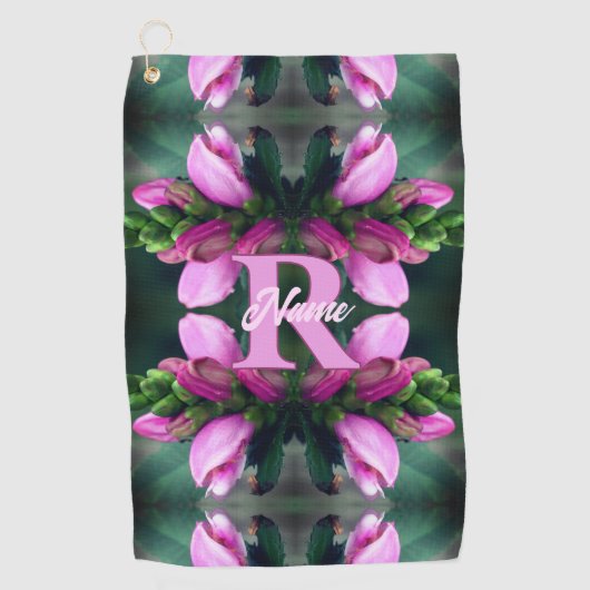 Serviette De Golf Initiale de monogramme personnalisé Fleur rose Art (Devant)