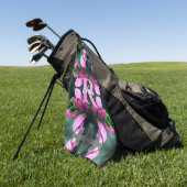 Serviette De Golf Initiale de monogramme personnalisé Fleur rose Art (Vert)