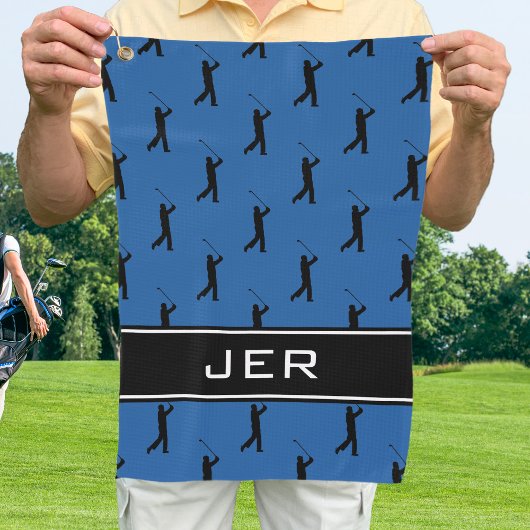 Serviette De Golf Initiales customisées Golfer Black Motif Bleu