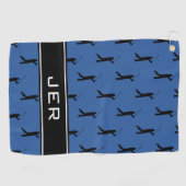 Serviette De Golf Initiales customisées Golfer Black Motif Bleu (Horizontal)
