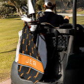 Serviette De Golf Initiales customisées Golfer Black Motif Orange