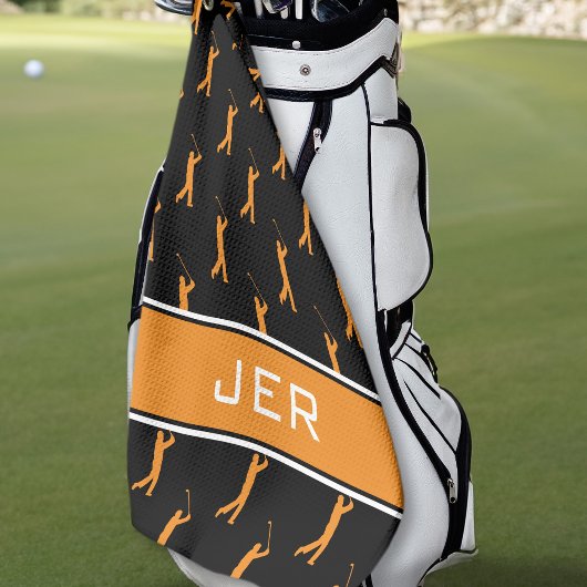 Serviette De Golf Initiales customisées Golfer Black Motif Orange