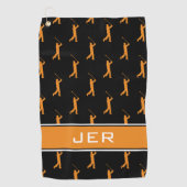 Serviette De Golf Initiales customisées Golfer Black Motif Orange (Devant)