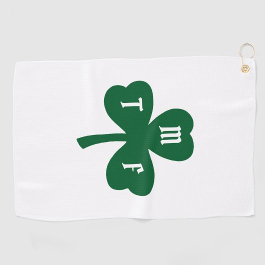 Serviette De Golf Initiales de Monogramme Shamrock de Clover vert Lu (Horizontal)