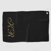 Serviette De Golf Initiales élégantes de lettres en or noir Monogram (Horizontal)