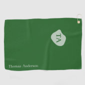 Serviette De Golf Initiales et nom en vert sur fond vert foncé (Horizontal)