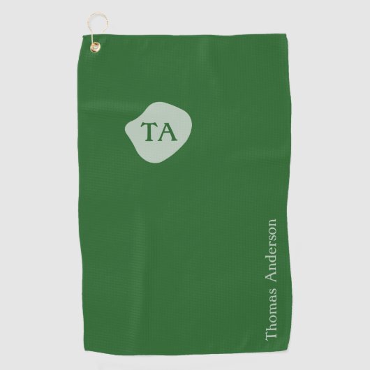 Serviette De Golf Initiales et nom en vert sur fond vert foncé (Devant)