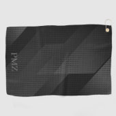 Serviette De Golf Initiales Géométriques Noir Élégant (Horizontal)