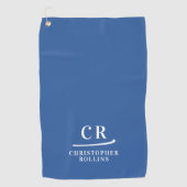 Serviette De Golf Initiales Modernes Élégantes Monogrammées Nom Bleu (Devant)