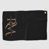 Serviette De Golf Initiales modernes Noir et Or Élégant Monogramme (Horizontal)