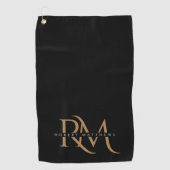 Serviette De Golf Initiales modernes Noir et Or Élégant Monogramme (Devant)