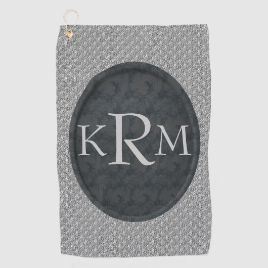 Serviette De Golf Initiales Monogramme Élégant Fleur Noir (Devant)
