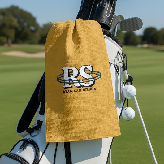 Serviette De Golf Initiales Monogramme en Orbite Noire Toute Couleur