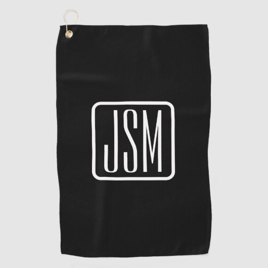 Serviette De Golf Initiales monogrammes modernes | Noir & Blanc (Devant)