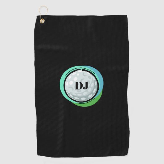 Serviette De Golf Initiales Noires Green Ball de golf (Devant)