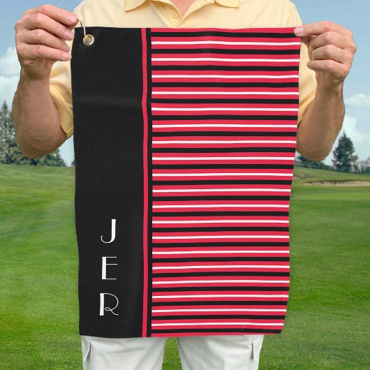 Serviette De Golf Initiales personnalisées Golfer | Black Red Modern
