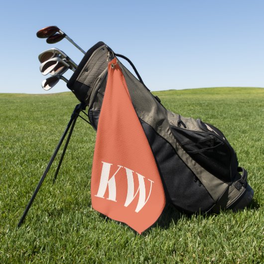 Serviette De Golf Initiales personnalisées Monogramme Orange Moderne (Vert)
