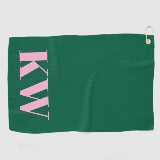 Serviette De Golf Initiales personnalisées Monogramme Rose Vert Mode (Horizontal)