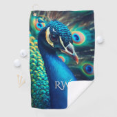 Serviette De Golf Initiales personnelles du profil de paon (En situation)