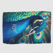 Serviette De Golf Initiales personnelles du profil de paon (Horizontal)