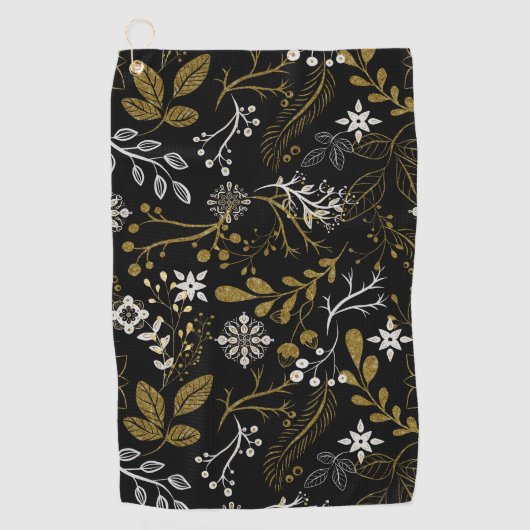 Serviette De Golf Intricate floral pattern with gold and white  (Devant)