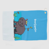 Serviette De Golf Ippopotame drôle mignon avec dessin animé d'oiseau (Horizontal)