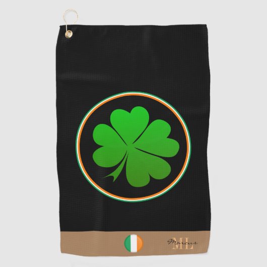 Serviette De Golf Irish Flag, Lucky Clover monogram, Golfing Irlande (Devant)