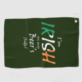 Serviette De Golf Irish On My Beers Side superposé au drapeau irland (Horizontal)