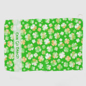 Serviette De Golf Irlandais Vert/Blanc/Orange Varié Shamrock (Horizontal)