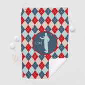 Serviette De Golf Jacquard bleu rouge Silhouette Monogramme de golf (En situation)