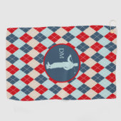 Serviette De Golf Jacquard bleu rouge Silhouette Monogramme de golf (Horizontal)