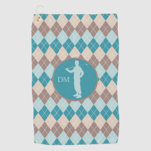 Serviette De Golf Jacquard bleu turquoise Silhouette Golfeur Monogra
